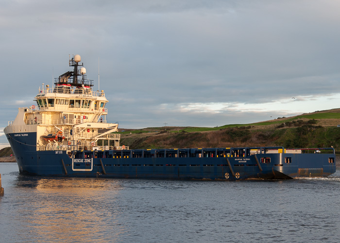 Photograph of the vessel  Grampian Talisman pictured departing Aberdeen on 11th October 2014