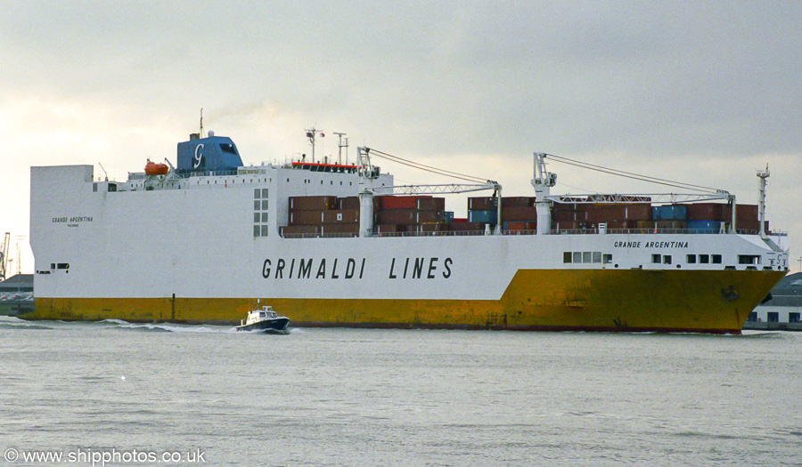 Photograph of the vessel  Grande Argentina pictured departing Tilbury on 30th August 2002