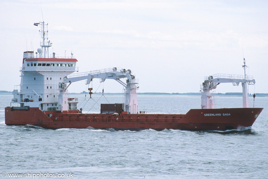 Photograph of the vessel  Greenland Saga pictured on the Westerschelde passing Vlissingen on 21st June 2002