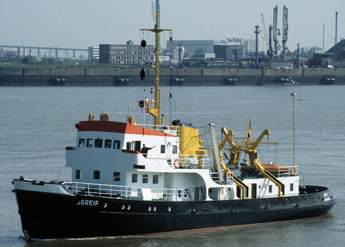 Photograph of the vessel rv Greif pictured on the River Elbe on 5th June 1997