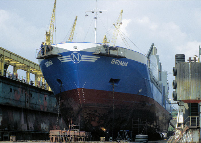 Photograph of the vessel  Grimm pictured in dry dock at Hamburg on 9th June 1997