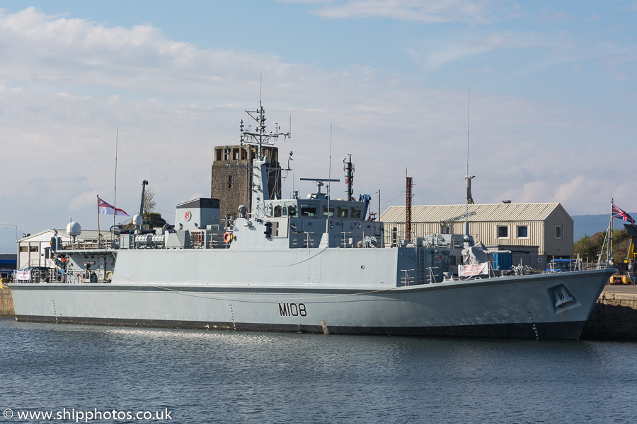 Photograph of the vessel HMS Grimsby pictured in James Watt Dock, Greenock on 6th May 2018