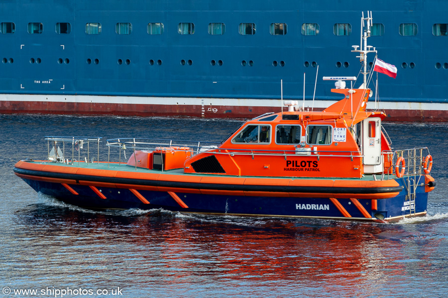 Photograph of the vessel pv Hadrian pictured at North Shields on 26th August 2023