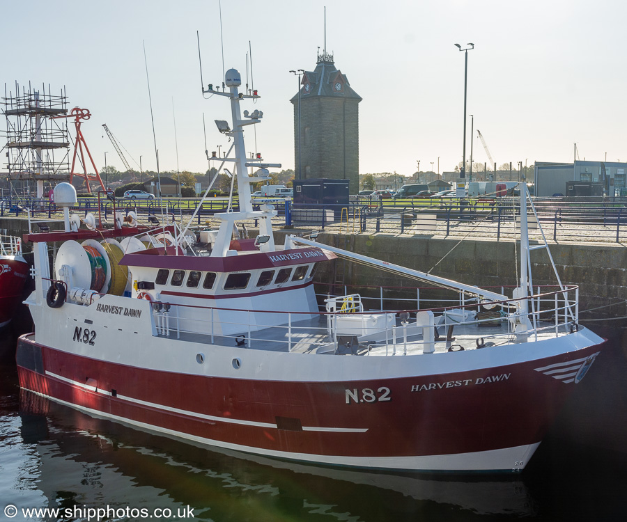 Photograph of the vessel fv Harvest Dawn pictured at Royal Quays, North Shields on 13th October 2023