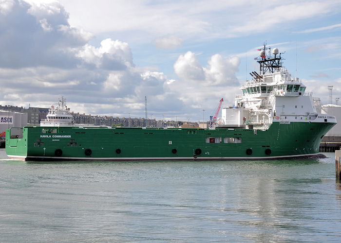 Photograph of the vessel  Havila Commander pictured arriving at Aberdeen on 14th September 2013