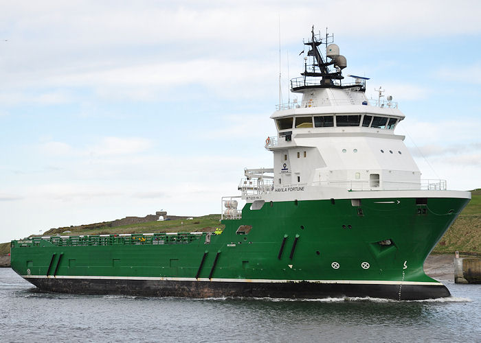 Photograph of the vessel  Havila Fortune pictured arriving at Aberdeen on 13th May 2013
