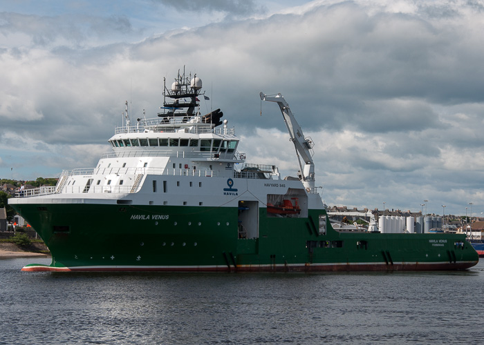 Photograph of the vessel  Havila Venus pictured departing Aberdeen on 11th June 2014