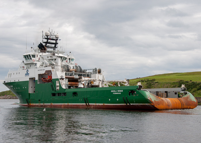 Photograph of the vessel  Havila Venus pictured departing Aberdeen on 12th June 2014