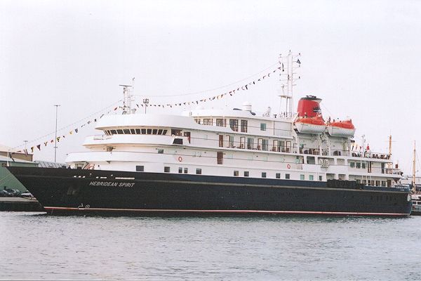 Photograph of the vessel  Hebridean Spirit pictured at Poole on 29th August 2001