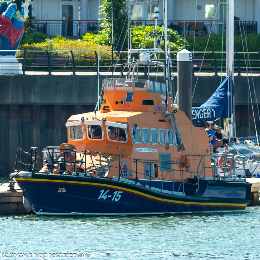 Photograph of the vessel RNLB Henry Heys Duckworth pictured at Gunwharf Quay, Portsmouth on 7th July 2023