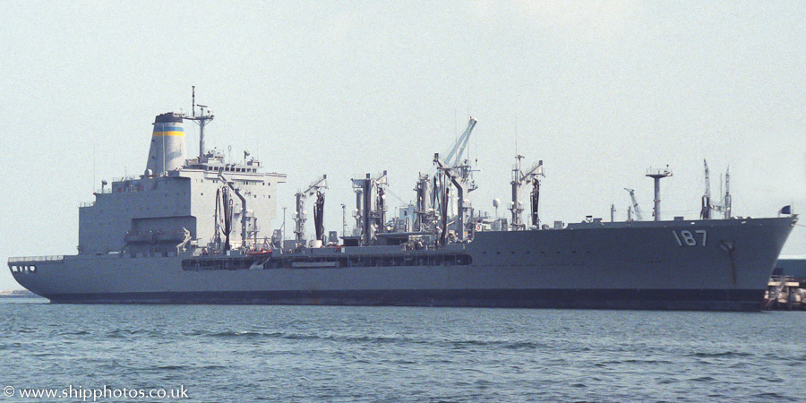 Photograph of the vessel USNS Henry J. Kaiser pictured at Portland on 16th April 1989