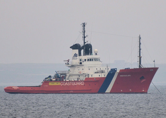 Photograph of the vessel  Herakles pictured at anchor in Inganess Bay on 8th May 2013