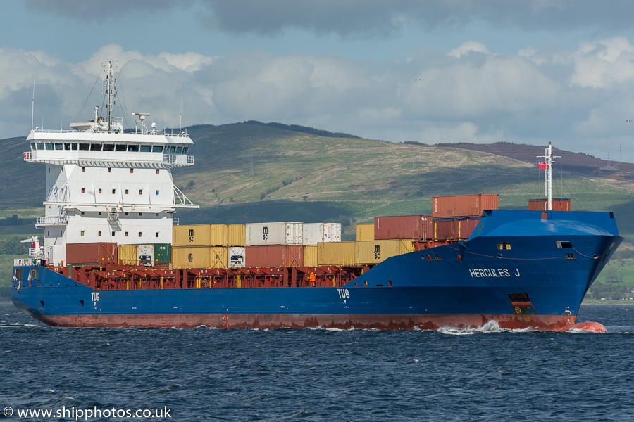 Photograph of the vessel  Hercules J pictured approaching Greenock Ocean Terminal on 7th June 2015