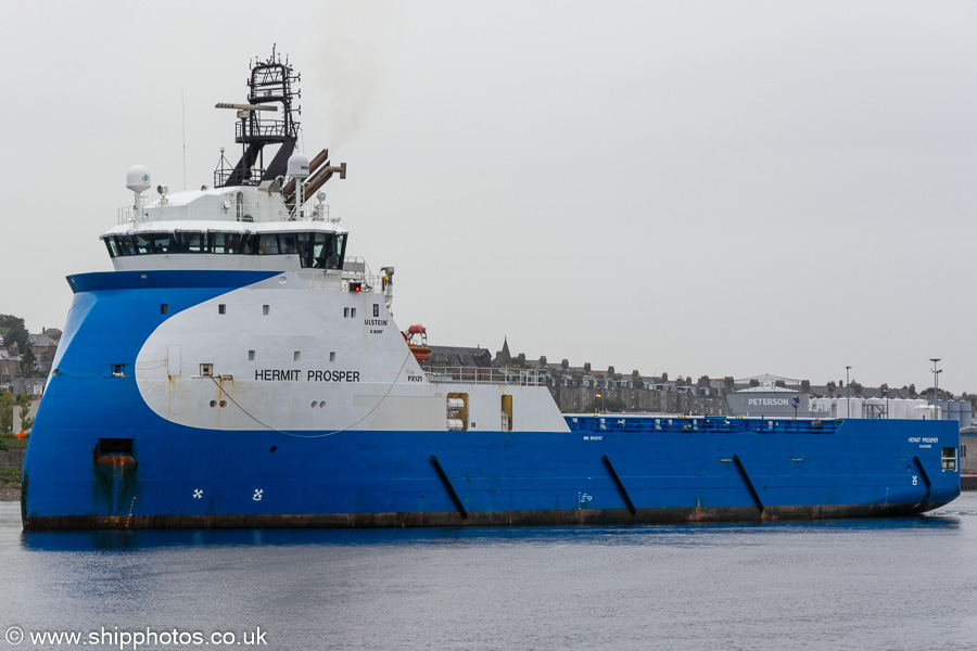 Photograph of the vessel  Hermit Prosper pictured departing Aberdeen on 11th October 2021