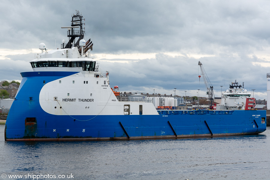Photograph of the vessel  Hermit Thunder pictured departing Aberdeen on 12th May 2022
