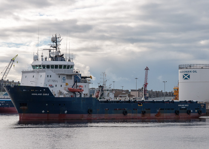 Photograph of the vessel  Highland Eagle pictured departing Aberdeen on 11th October 2014