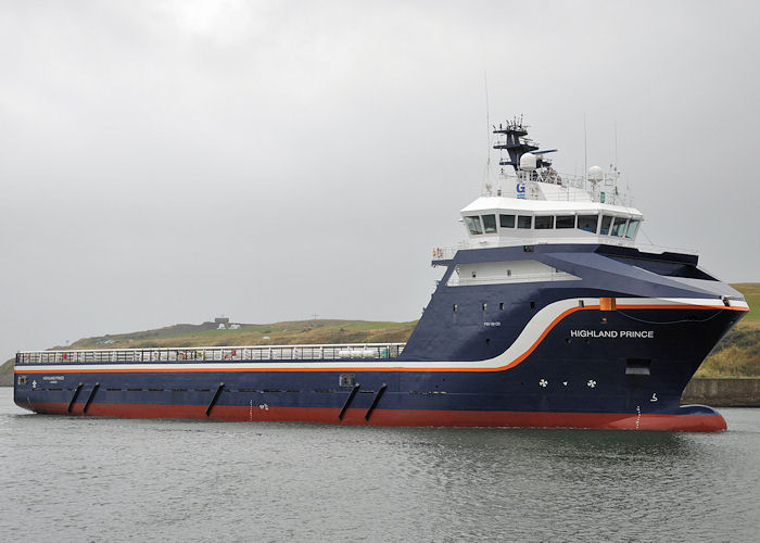 Photograph of the vessel  Highland Prince pictured arriving at Aberdeen on 15th September 2013