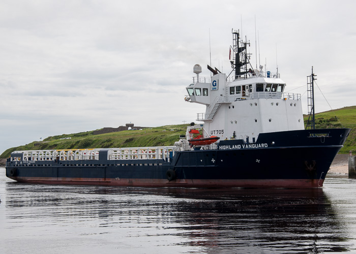 Photograph of the vessel  Highland Vanguard pictured arriving at Aberdeen on 12th June 2014