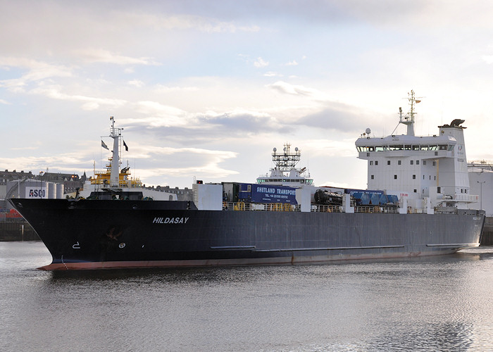 Photograph of the vessel  Hildasay pictured departing Aberdeen on 17th April 2012