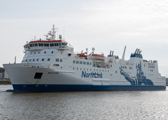 Photograph of the vessel  Hjaltland pictured departing Aberdeen on 3rd May 2014