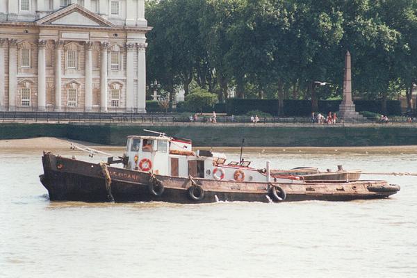 Photograph of the vessel  Hurricane pictured on the Thames passing Greenwich on 9th August 1995