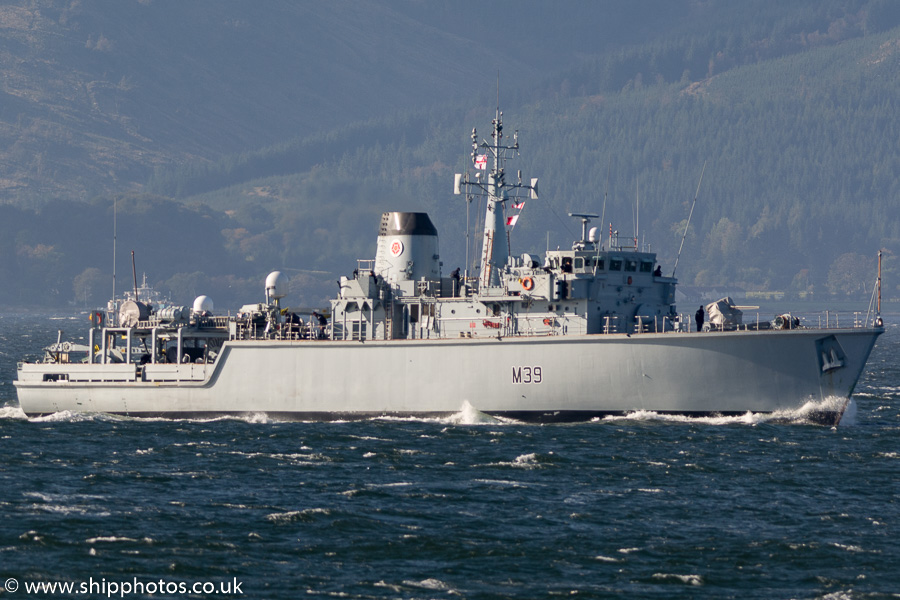 Photograph of the vessel HMS Hurworth pictured passing Gourock on 6th October 2016
