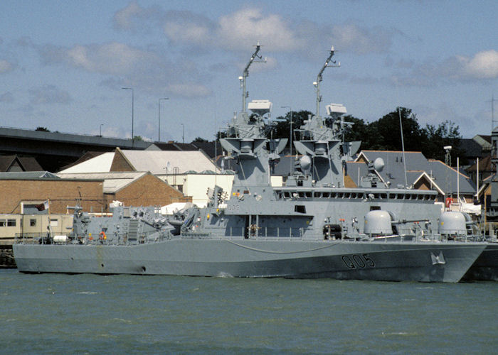 Photograph of the vessel QENS Huwar pictured fitting out at Woolston on 13th July 1997