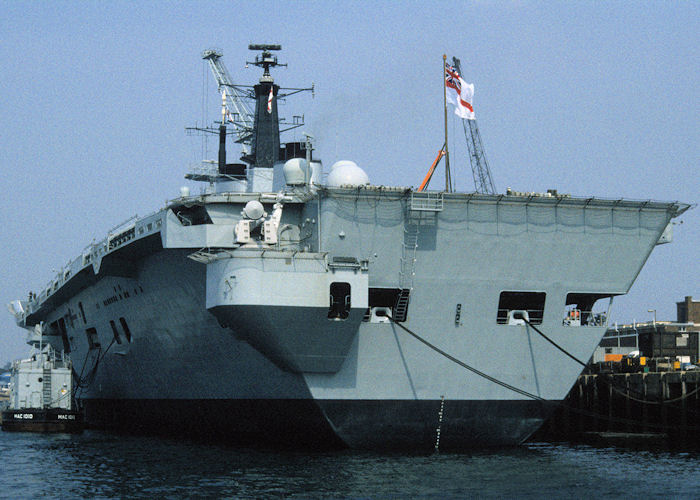 Photograph of the vessel HMS Invincible pictured in Portsmouth Naval Base on 21st April 1990