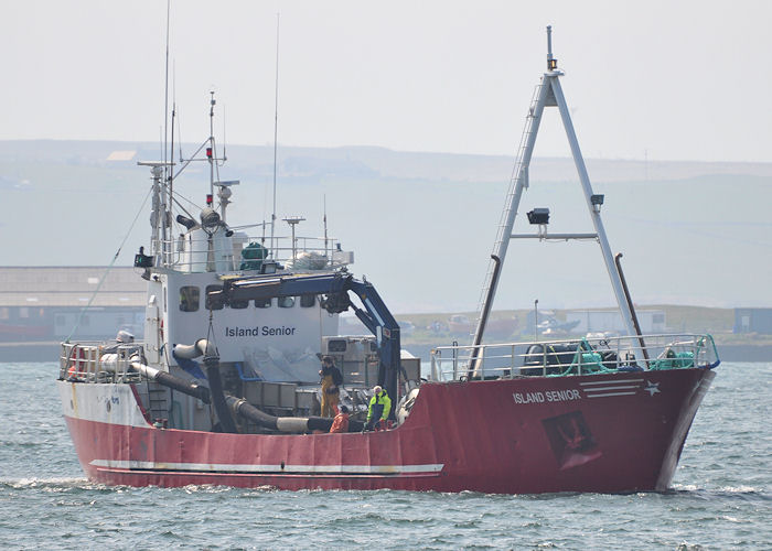 Photograph of the vessel  Island Senior pictured arriving at Stromness on 8th May 2013