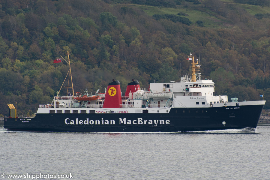 Photograph of the vessel  Isle of Arran pictured passing Cloch on 19th October 2015