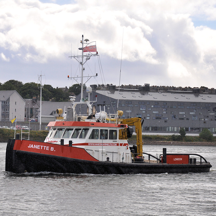Photograph of the vessel  Janette B pictured departing Aberdeen on 14th September 2012