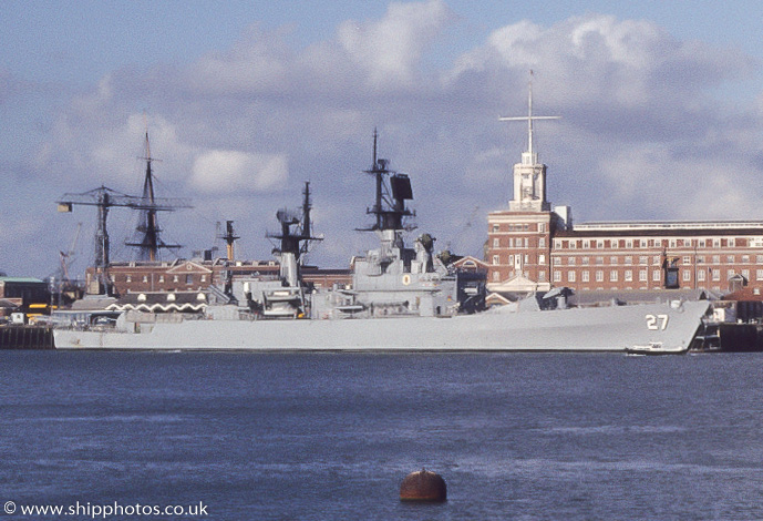 Photograph of the vessel USS Josephus Daniels pictured at Portsmouth Naval Base on 26th August 1985