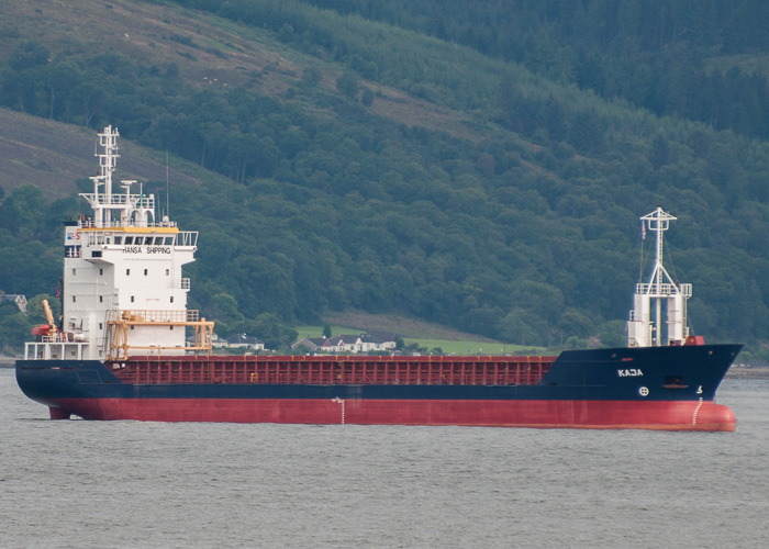 Photograph of the vessel  Kaja pictured at anchor at the Tail o' the Bank on 14th August 2014