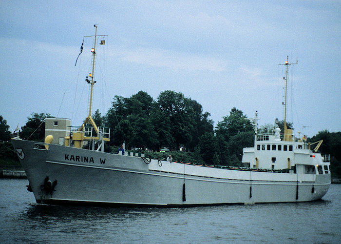 Photograph of the vessel  Karina W pictured passing through Rendsburg on 8th June 1997