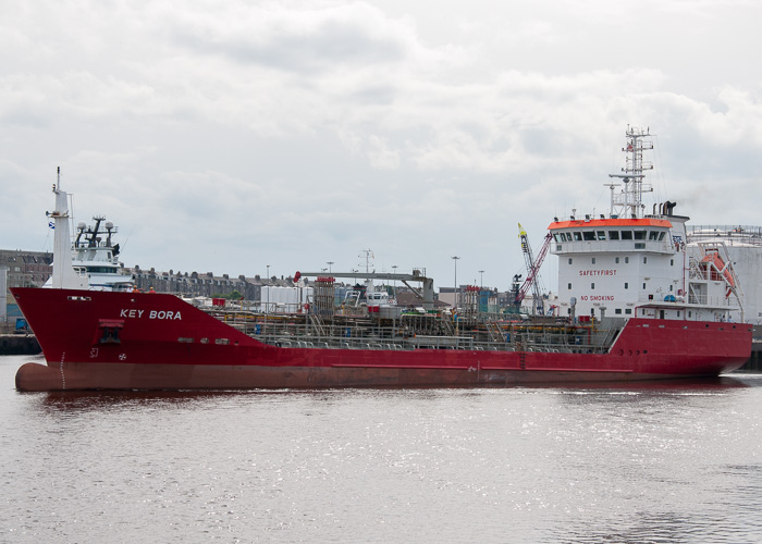 Photograph of the vessel  Key Bora pictured departing Aberdeen on 12th June 2014
