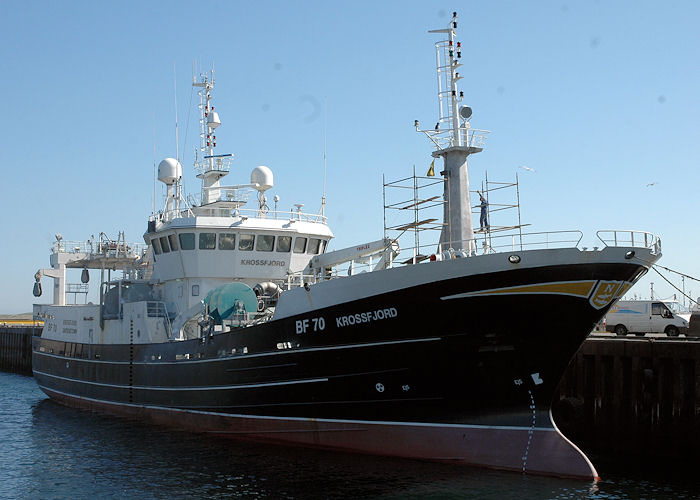 Photograph of the vessel fv Krossfjord pictured at Fraserburgh on 28th April 2011