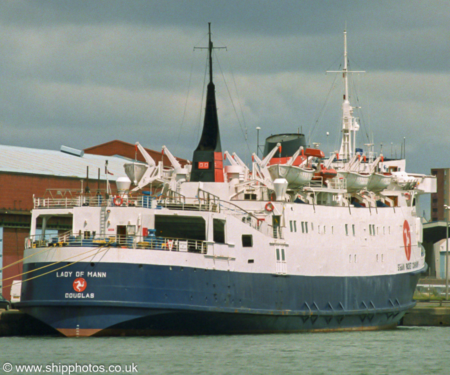 Photograph of the vessel  Lady of Mann pictured laid up in Liverpool Docks on 19th June 2004