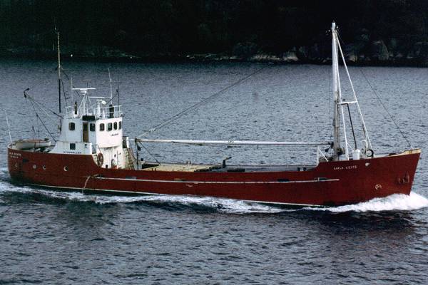 Photograph of the vessel  Laila Beate pictured departing Bergen on 26th October 1998