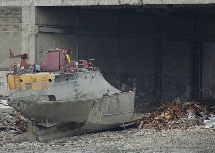 Photograph of the vessel  Libation pictured being broken up near Greenwich on 1st May 2006