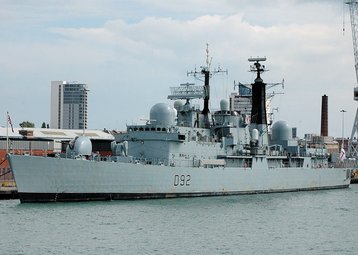 Photograph of the vessel HMS Liverpool pictured in Portsmouth Naval Base on 14th August 2010