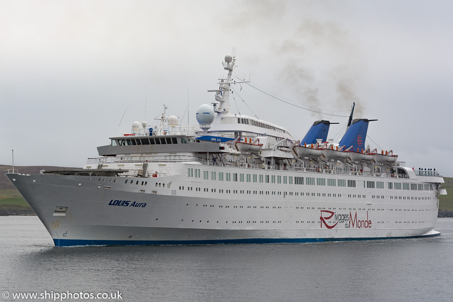 Photograph of the vessel  Louis Aura pictured arriving at Lerwick on 18th May 2015