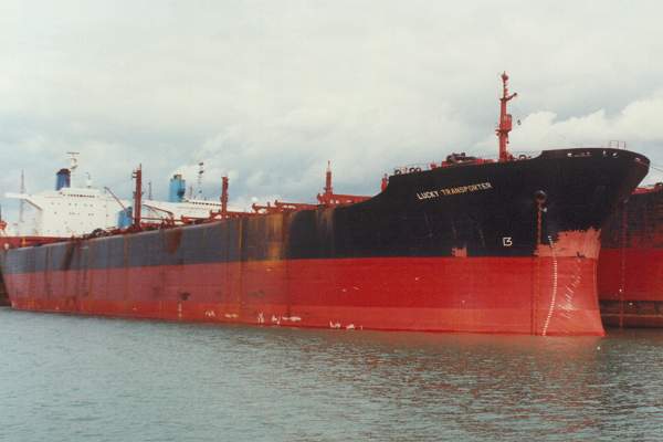 Photograph of the vessel  Lucky Transporter pictured laid up on Southampton Water on 5th September 1992