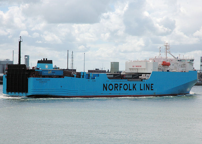 Photograph of the vessel  Maersk Flanders pictured departing Vlaardingen on 19th June 2010