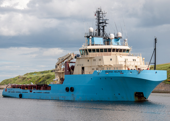 Photograph of the vessel  Maersk Helper pictured arriving at Aberdeen on 11th June 2014