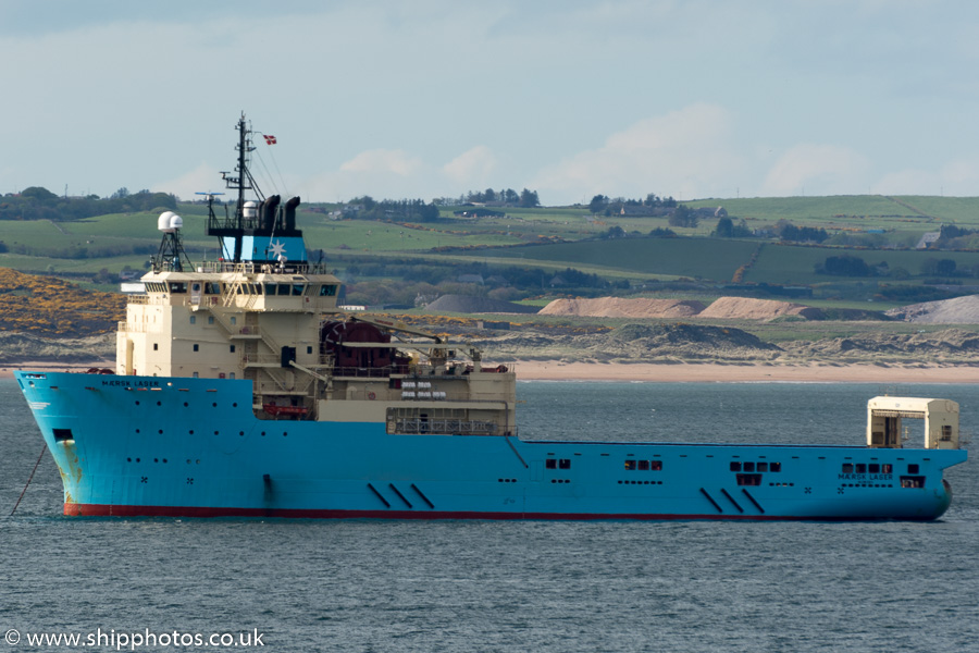 Photograph of the vessel  Mærsk Laser pictured at anchor in Aberdeen Bay on 17th May 2015