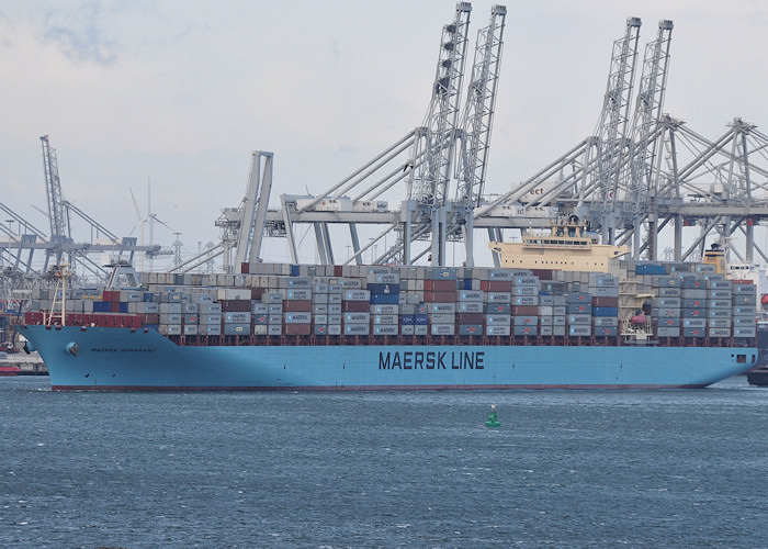 Photograph of the vessel  Maersk Semarang pictured departing Europahaven, Europoort on 22nd June 2012