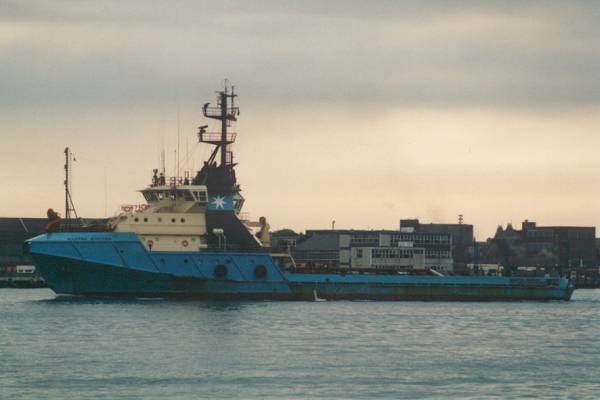 Photograph of the vessel  Maersk Shipper pictured arriving in Portsmouth on 29th April 1996