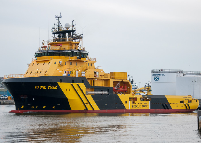 Photograph of the vessel  Magne Viking pictured departing Aberdeen on 3rd May 2014
