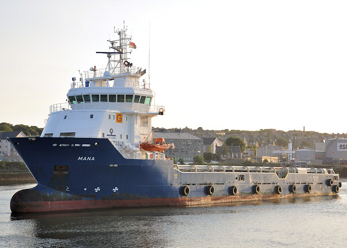 Photograph of the vessel  Mana pictured departing Aberdeen on 15th September 2012