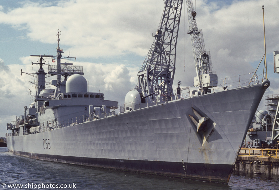 Photograph of the vessel HMS Manchester pictured at Portsmouth Naval Base on 24th August 1985